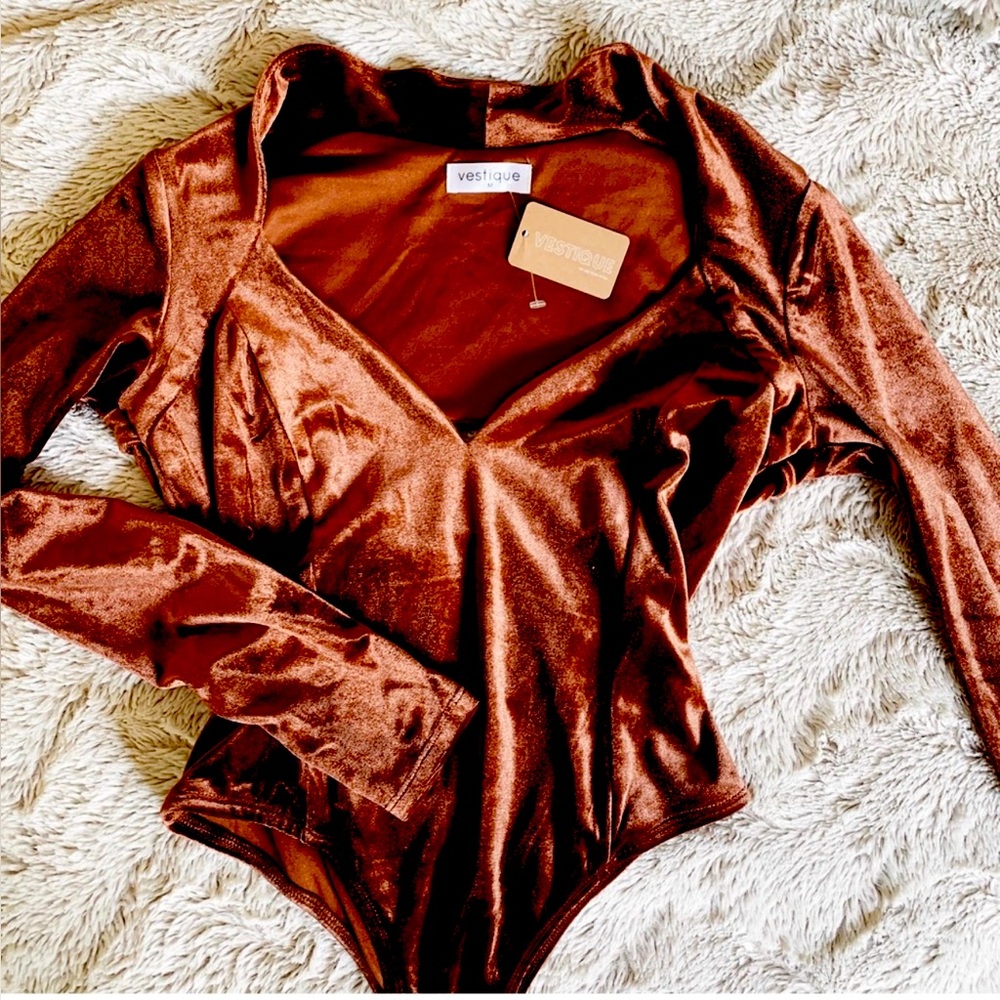 Vestique wine and chocolate velvet bodysuit